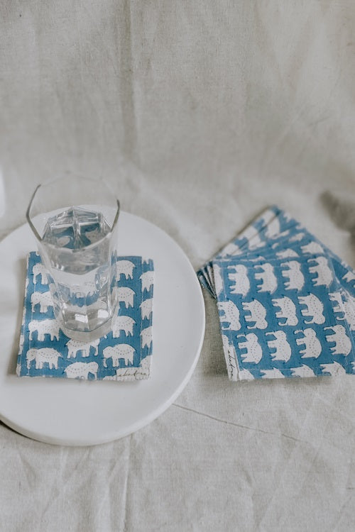 Cotton Cloth Coasters - Set Of 6 Elephant Motif