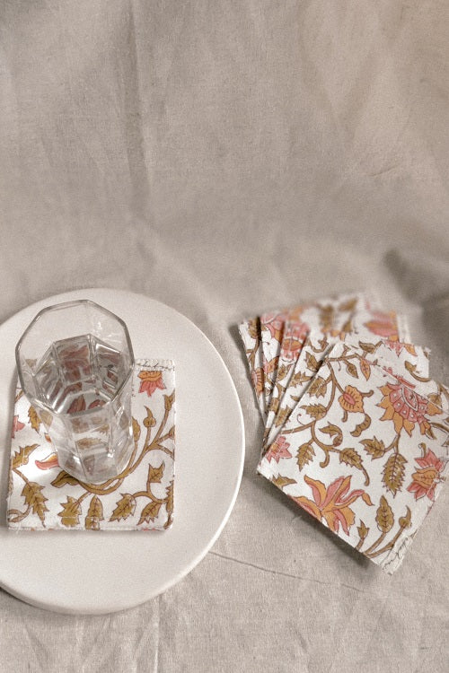 Cotton Cloth Coasters - Set Of 6 Pink Floral