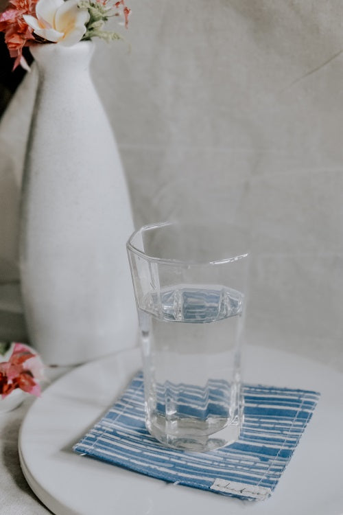 Ekatra Cotton Cloth Coasters - Set Of 6 Blue Stripes