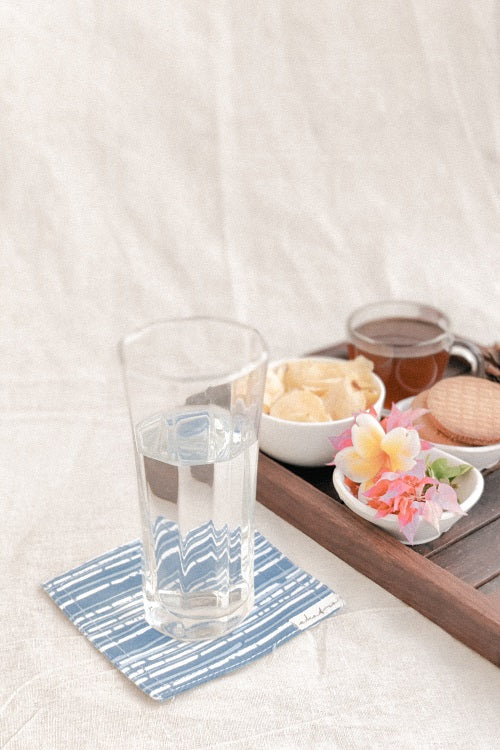Ekatra Cotton Cloth Coasters - Set Of 6 Blue Stripes