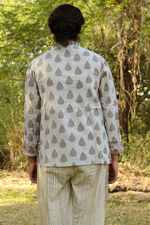 Sadhna 'Biri' Grey Dabu print Collared kurta