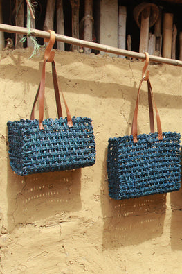 Handmade Sabai Grass Lunch Bag (Indigo)