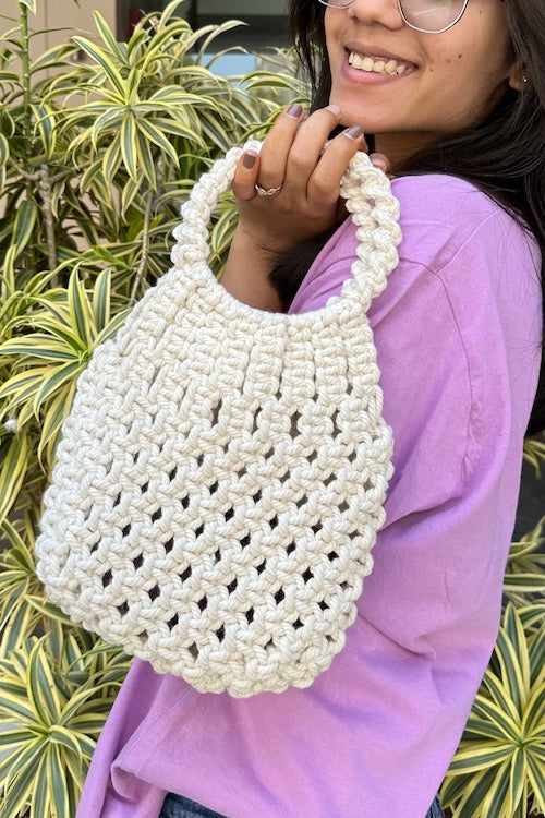 House Of Macrame 'Mini' City Bag - Off White