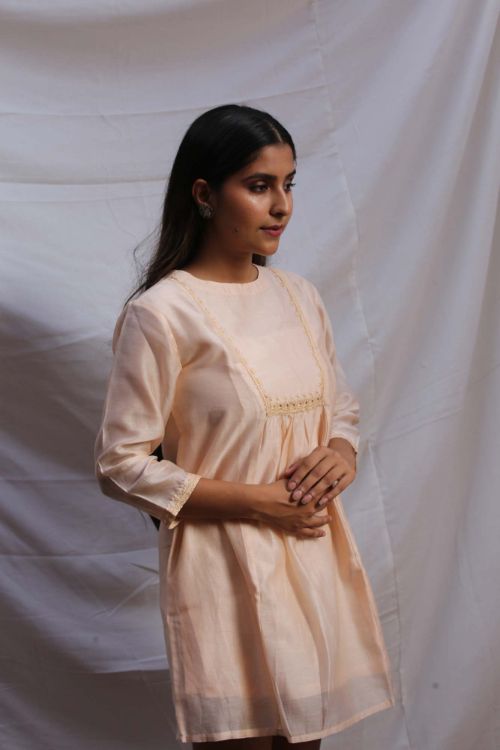 Urmul Annie Hand Embroidered Chanderi Tunic Dress For Women Online