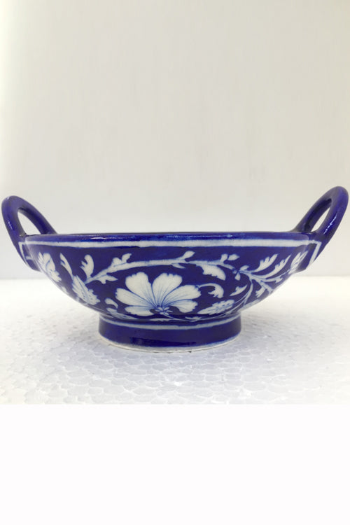 Ram Gopal Blue Pottery Handcrafted 'Kadai Bowl ' Blue Bowl