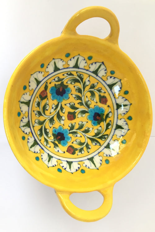 Ram Gopal Blue Pottery Handcrafted 'Kadai Bowl ' Yellow Bowl-34
