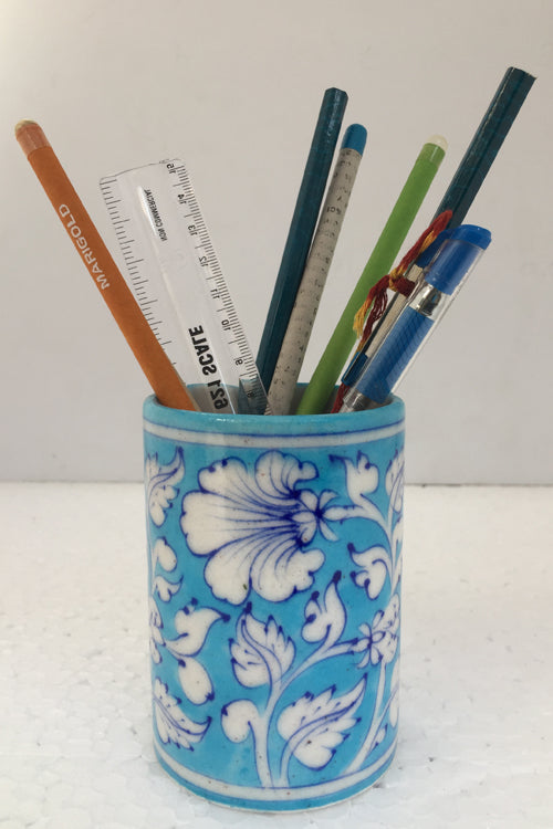 Ram Gopal Blue Pottery Handcrafted 'Pen Stand ' Blue Stationary Stand-A