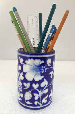 Ram Gopal Blue Pottery Handcrafted 'Pen Stand ' Blue Stationary Stand-B