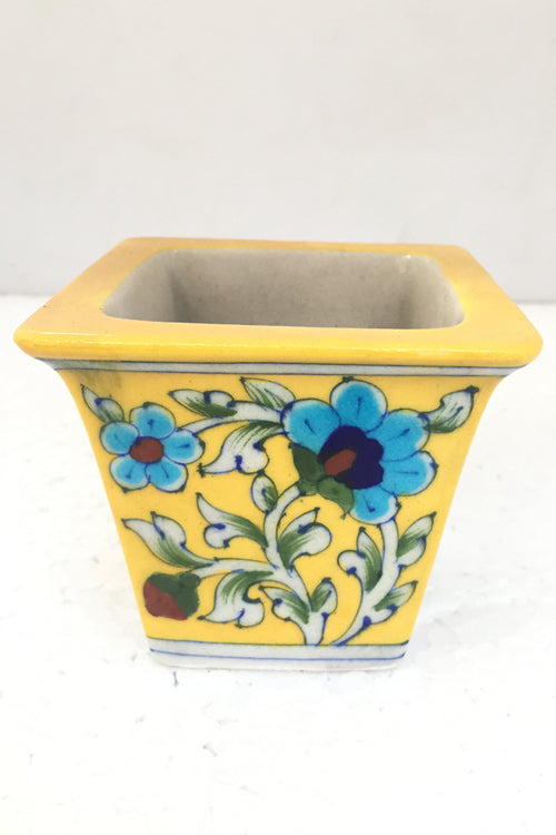 Ram Gopal Blue Pottery Handcrafted 'Square Planter " Yellow Planter-101