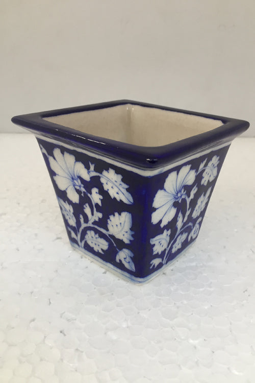 Ram Gopal Blue Pottery Handcrafted 'Square Planter " Blue Planter-5