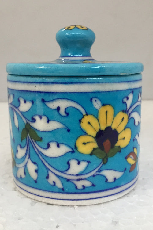 Ram Gopal Blue Pottery Handcrafted 'Cotton Jar' Light Blue Jar-A