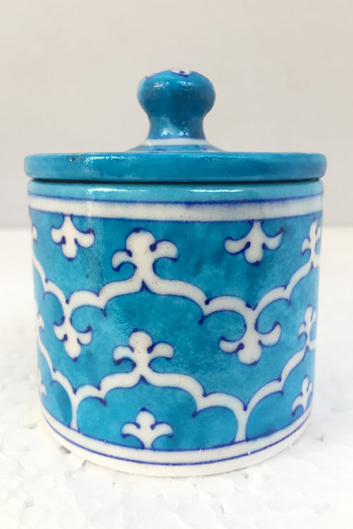 Ram Gopal Blue Pottery Handcrafted 'Cotton Jar' Light Blue Jar-B