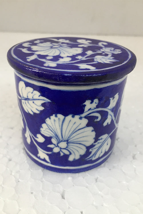 Ram Gopal Blue Pottery Handcrafted 'Round accessory box ' Blue Box-A