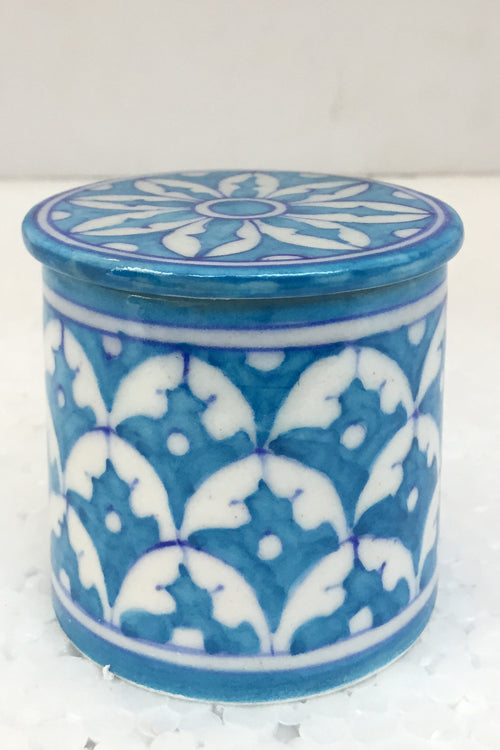 Ram Gopal Blue Pottery Handcrafted 'Round accessory box ' Blue Box