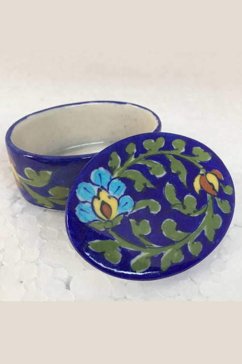 Ram Gopal Blue Pottery Handcrafted 'Oval accessory box ' Blue Box-48