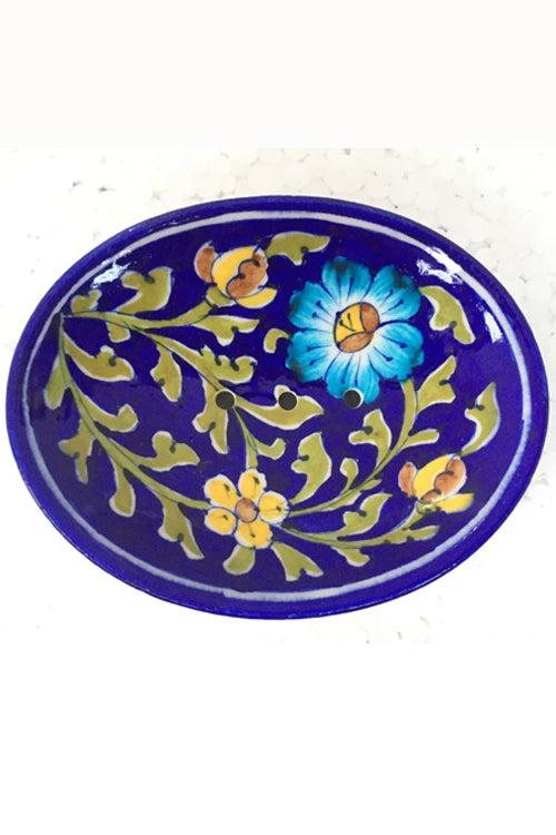 Ram Gopal Blue Pottery Handcrafted 'Soap Dish ' Blue Bathroom Accessory