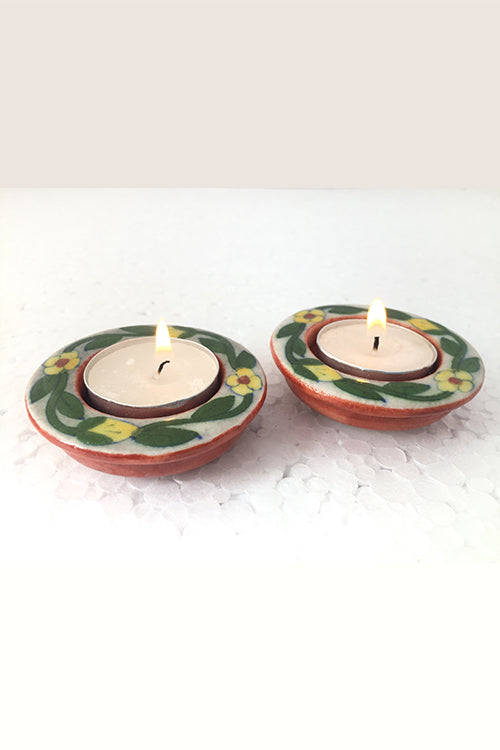 Ram Gopal Blue Pottery Handcrafted "T-Candles" Red Candle Stand  (Set Of 2)-17