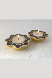 Ram Gopal Blue Pottery Handcrafted "T-Candles" Yellow Candle Stand  (Set Of 2)-20