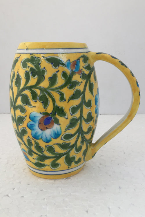 Ram Gopal Blue Pottery Handcrafted 'Beer Mug' Yellow mug-2