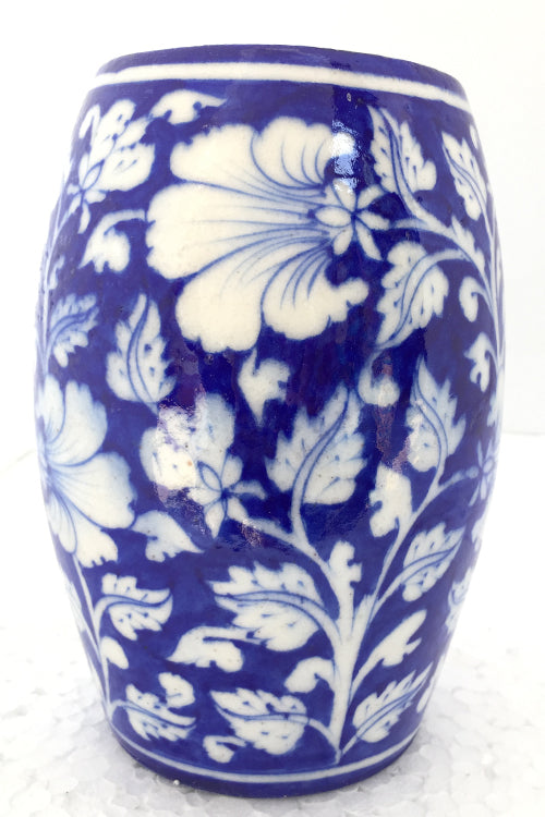 Ram Gopal Blue Pottery Handcrafted 'Drum Vase' Blue Vase-26