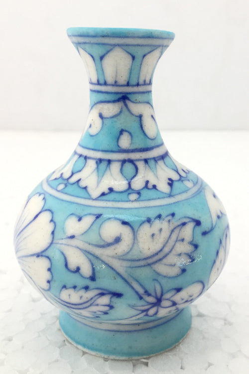 Ram Gopal Blue Pottery Handcrafted 'Surahai Vase" Blue Flower Vase-104