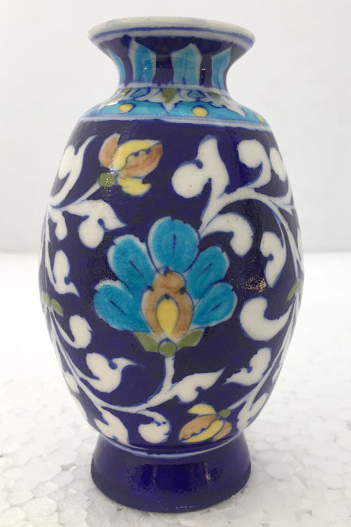Ram Gopal Blue Pottery Handcrafted 'Lotha Vase ' Blue Vase-B