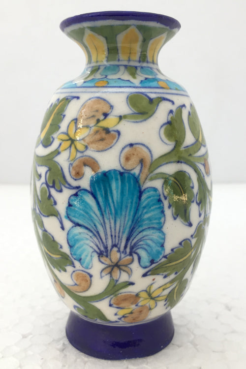 Ram Gopal Blue Pottery Handcrafted 'Lotha Vase ' White Vase-44