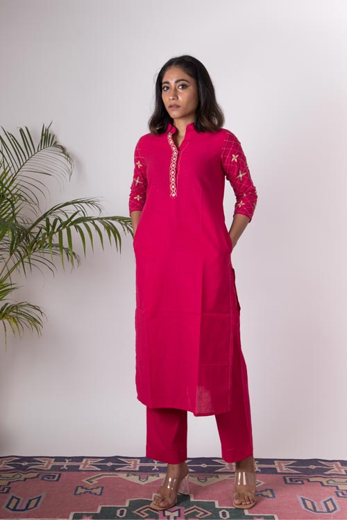 Urmul Dholamaru Embroidered Cotton Kurta Pant Set For Women Online