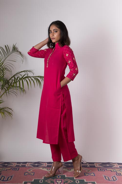 Urmul Dholamaru Embroidered Cotton Kurta Pant Set For Women Online