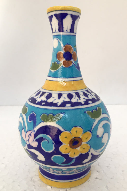 Ram Gopal Blue Pottery Handcrafted 'Surahai Vase" Blue Flower Vase-H