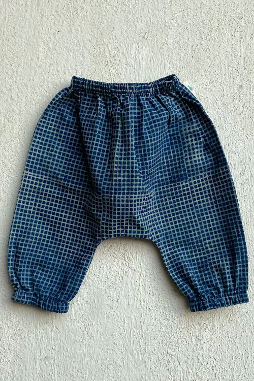 Whitewater Kids Unisex Organic Indigo Check Angrakha Top With Matching Pants