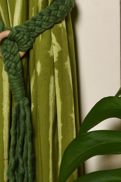 Indianyards Set Of 2 Premium Cotton Macrame Curtain Tie Backs | Forest Green