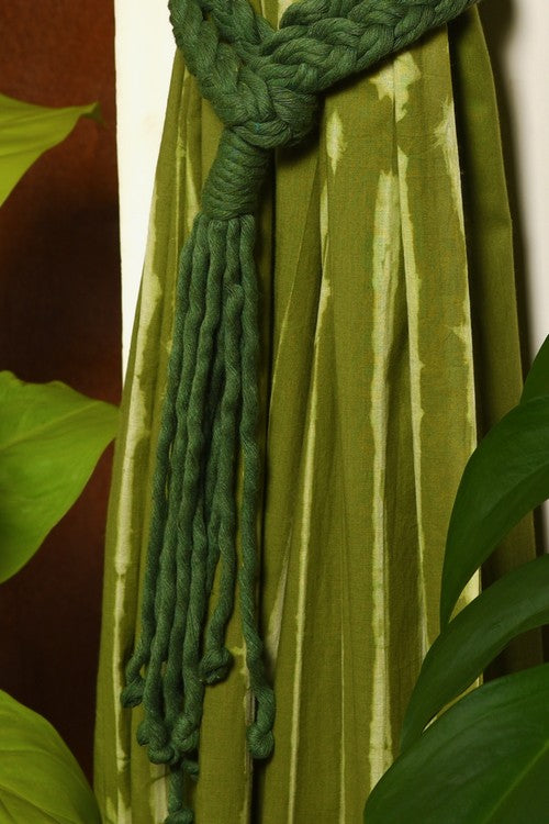 Indianyards Set Of 2 Premium Cotton Macrame Curtain Tie Backs | Forest Green