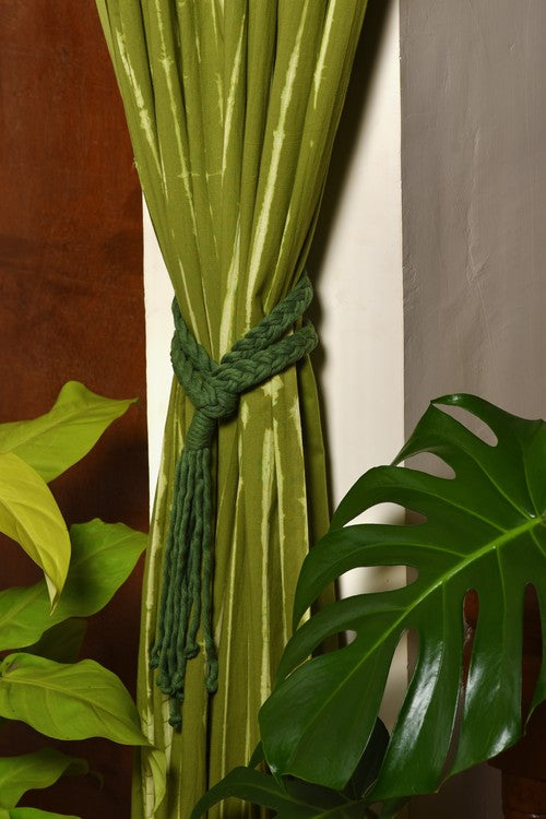 Indianyards Set Of 2 Premium Cotton Macrame Curtain Tie Backs | Forest Green