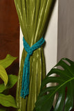 Indianyards Set Of 2 Premium Cotton Macrame Curtain Tie Backs | Teal Blue