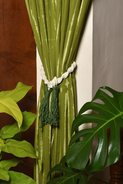Indianyards Set Of 2 Premium Cotton Macrame Curtain Tie Backs| Forest Green