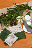 Indianyards Set Of 2 Premium Cotton Macrame Rectangle Placemats| Rectangle | Forest Green