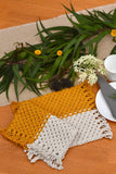 Indianyards Set Of 2 Premium Cotton Macrame Rectangle Placemats| Rectangle | Offwhite & Mustard Yellow