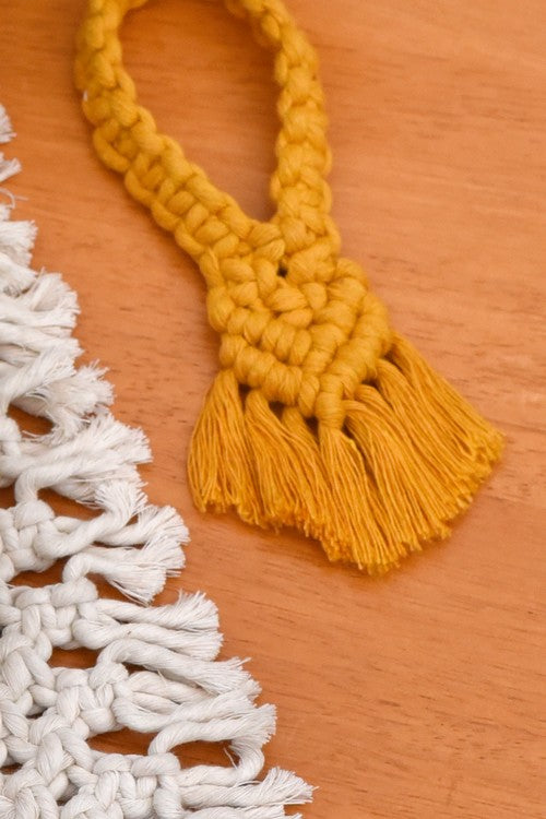 Indianyards Set Of 4 Premium Cotton Macrame Napkin Rings| Jane | Mustard Yellow