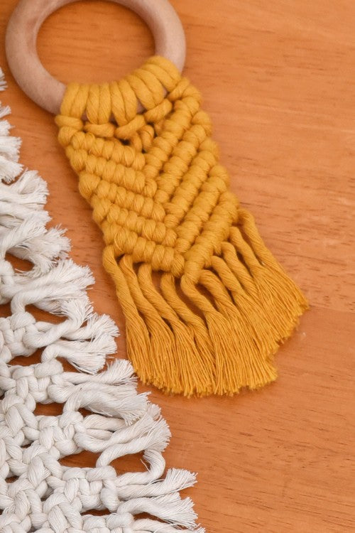 Indianyards Set Of 4 Premium Cotton Macrame Napkin Rings | Mustard Yellow