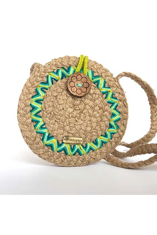 Dhaaga Handcrafts-Round Mini Natural Aztec sling bag