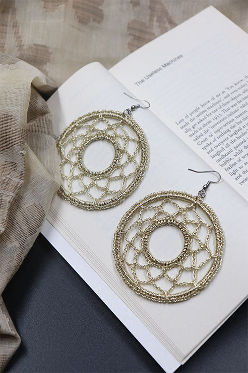 Whe Handmade Golden Round Crochet Earring