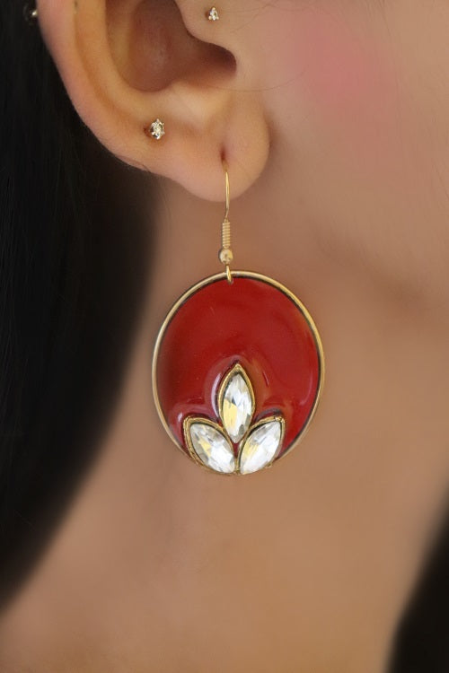 Whebyabira-Red round Enamel Earring