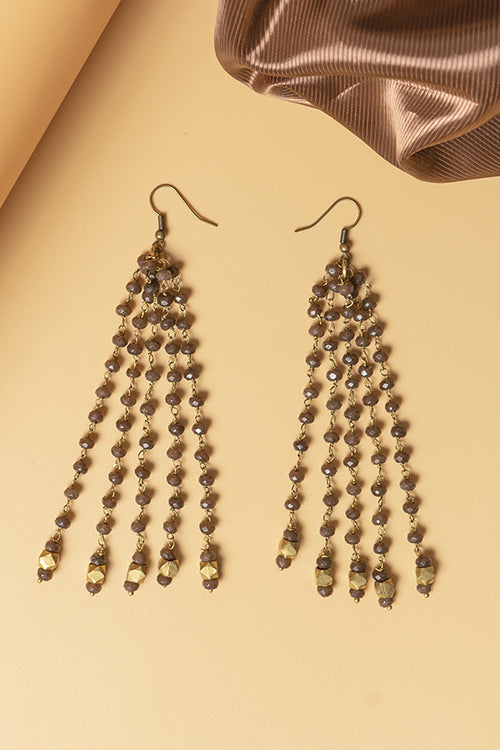 Whe Brown Dyed Semi-precious Quartz Stone and Dokra Brass Earring