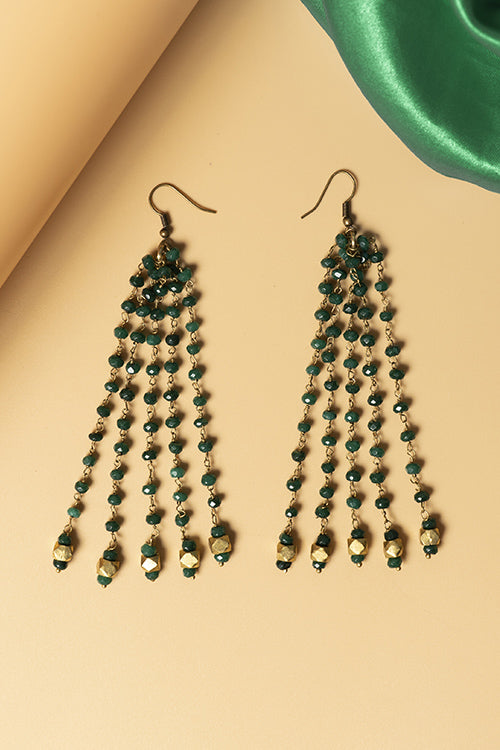 Whe Emerald Green Dyed Semi-precious Quartz Stone and Dokra Brass Earring
