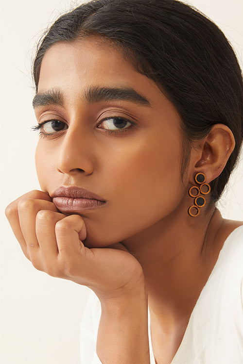 Black and Brown Unity Repurposed fabric and wood earring