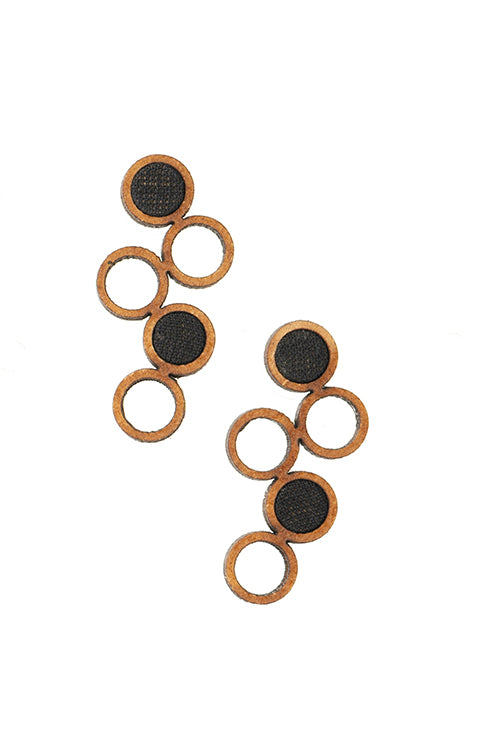 Black and Brown Unity Repurposed fabric and wood earring