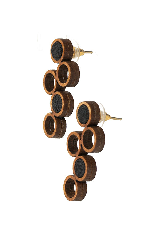 Black and Brown Unity Repurposed fabric and wood earring