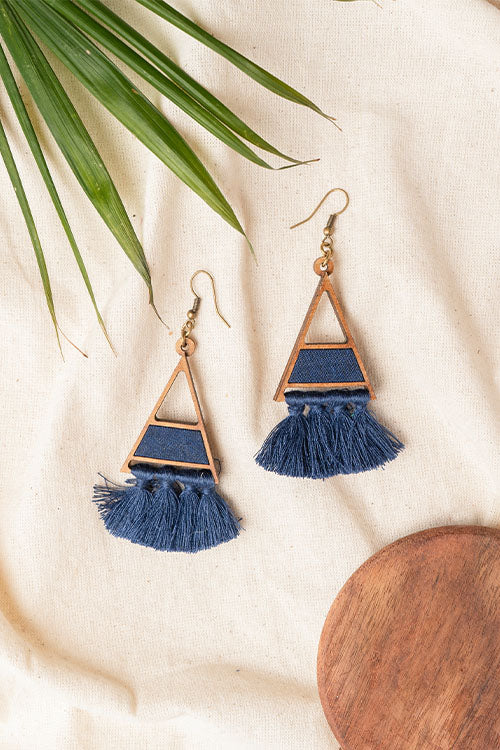 Blue triangle tassel earring