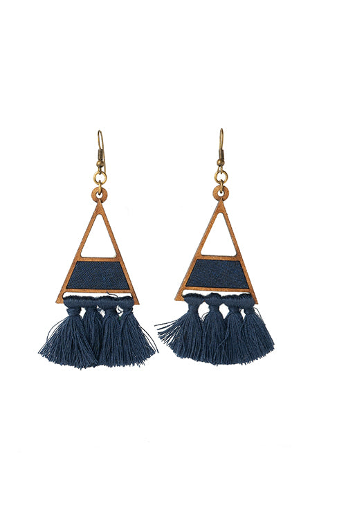 Blue triangle tassel earring